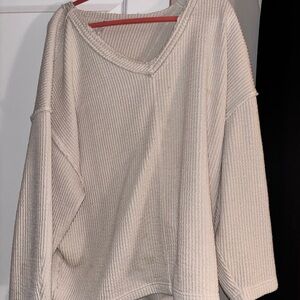 Free people cream v neck sweater